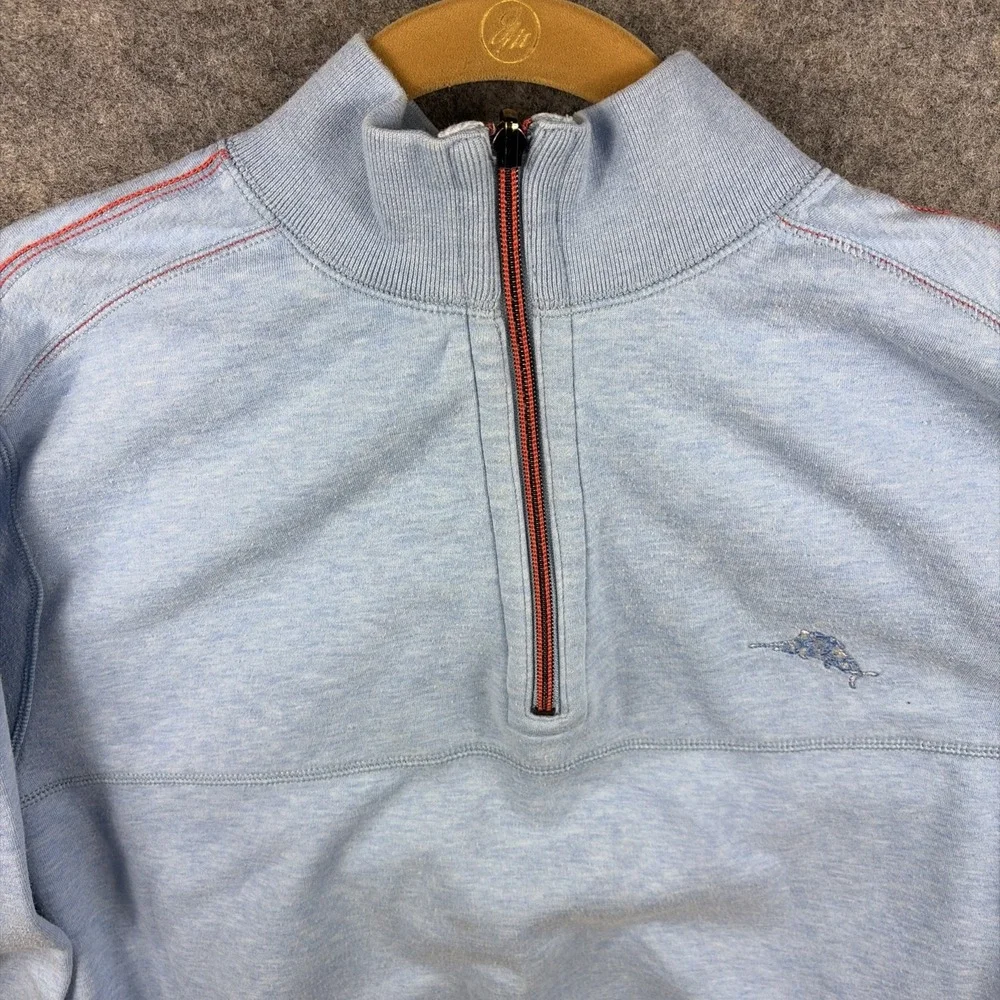 Tommy Bahama Men's Sweater XL Half Zip  Pullover Light Blue Long Sleeve Nautical